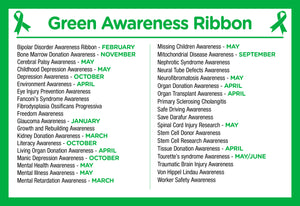 Green Ribbon Silicone Bracelet Wristbands (Child Size)