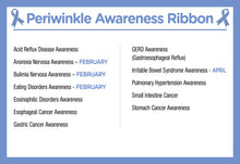 Load image into Gallery viewer, Bulk Child Periwinkle Ribbon Silicone Bracelets for Esophageal Cancer - The Awareness Company