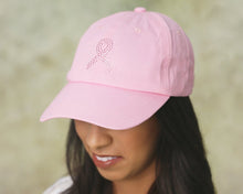 Load image into Gallery viewer, 25 Breast Cancer Crystal Ribbon Baseball Hats - The Awareness Company