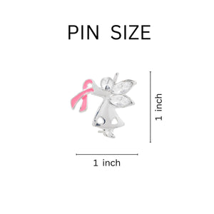 25 Pack Breast Cancer Angel Pink Ribbon Pins - The Awareness Company