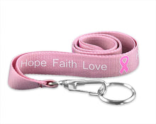 Load image into Gallery viewer, 25 Pack Breast Cancer Pink Ribbon Hope Faith Love Lanyards - The Awareness Company