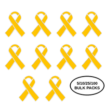 Load image into Gallery viewer, Bulk Pack Childhood Cancer Gold Ribbon Awareness Pins - The Awareness Company