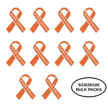Load image into Gallery viewer, Bulk Pack Multiple Sclerosis Awareness Orange Ribbon Pins - The Awareness Company
