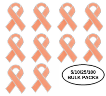 Load image into Gallery viewer, Bulk Pack Peach Ribbon Awareness Pins - The Awareness Company