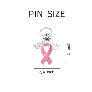 25 Pack Pink Breast Cancer Ribbon Angel Pins - The Awareness Company