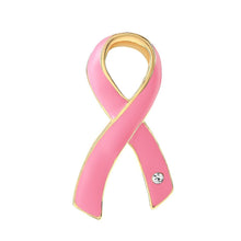 Load image into Gallery viewer, 25 Pack Pink Breast Cancer Ribbon Pins with Crystals - The Awareness Company