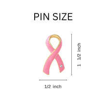 Load image into Gallery viewer, 25 Pack Pink Breast Cancer Ribbon Pins with Crystals - The Awareness Company