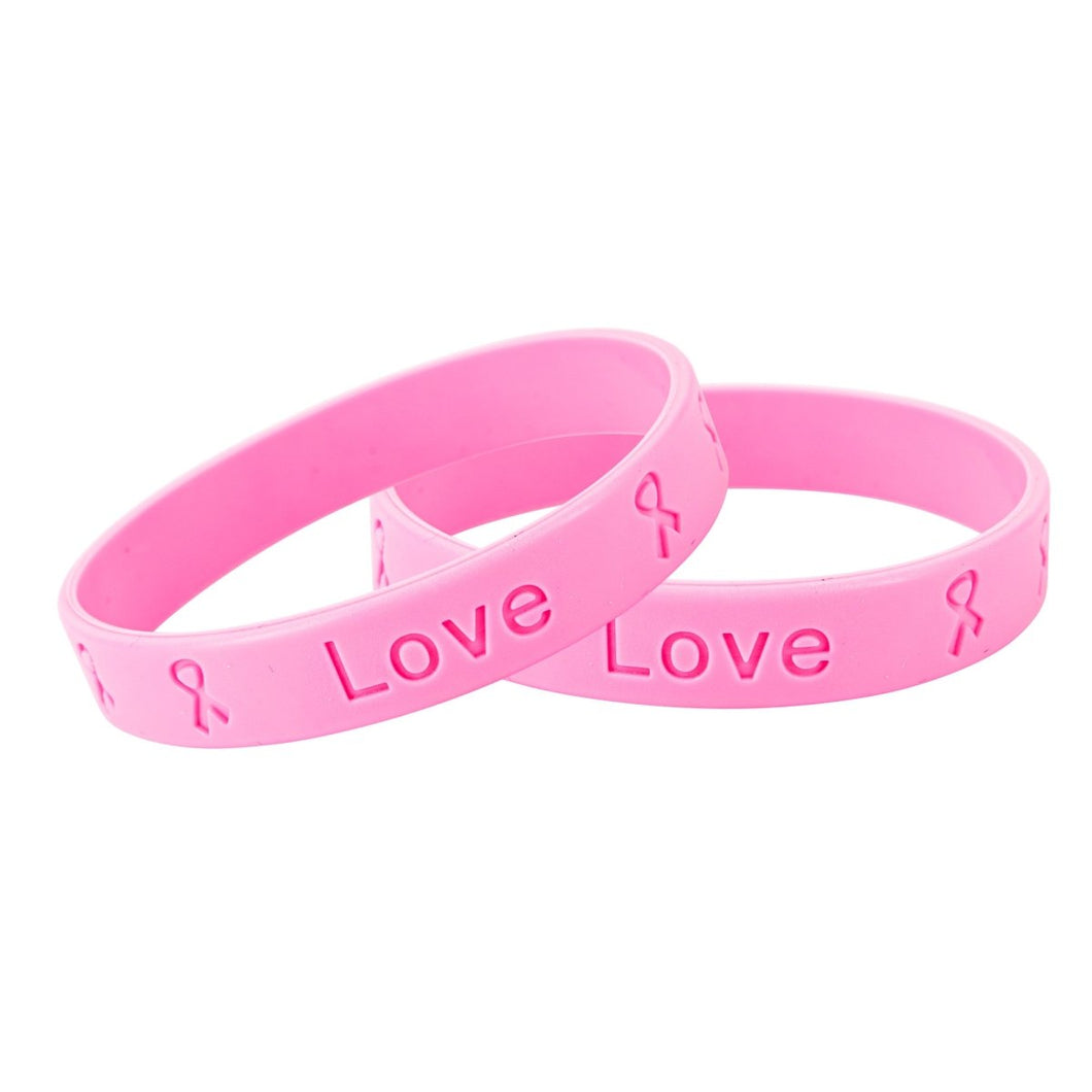 25 Pack Pink Breast Cancer Silicone Bracelets - The Awareness Company