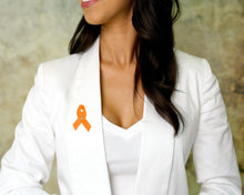 Load image into Gallery viewer, 25 Pack Satin Orange Ribbon Awareness Pins - The Awareness Company