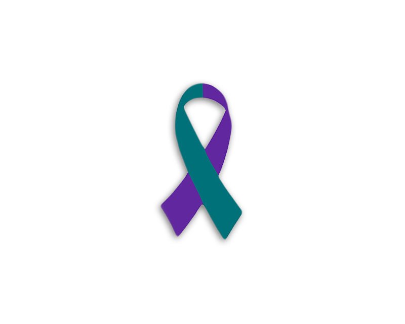 25 Pack Teal & Purple Ribbon Awareness Decals - The Awareness Company