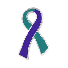 Load image into Gallery viewer, 25 Pack Teal &amp; Purple Ribbon Pins for Suicide &amp; Sexual Assault - The Awareness Company