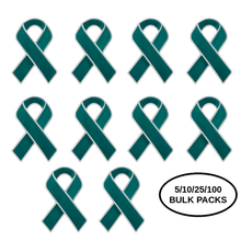 Load image into Gallery viewer, Bulk Pack Teal Ribbon Awareness Lapel Pins - The Awareness Company