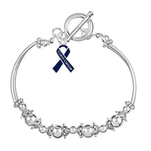 Load image into Gallery viewer, Colon Cancer Awareness Dark Blue Ribbon Partial Beaded Bracelet