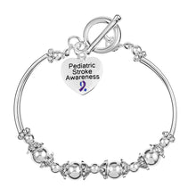 Load image into Gallery viewer, Blue &amp; Purple Ribbon Pediatric Stroke Awareness Heart Charm Partial Beaded Bracelets