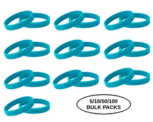 Load image into Gallery viewer, Bulk Pack Teal Silicone Bracelets for Ovarian Cancer, PTSD, Rape - The Awareness Company