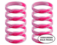 Load image into Gallery viewer, Bulk Pack Pink Camoflouge Breast Cancer Silicone Bracelets - The Awareness Company