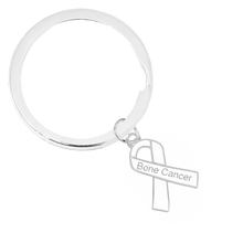Load image into Gallery viewer, 5/10/25/100 Bulk White Ribbon Bone Cancer Awareness Split Style Key Chains - The Awareness Company
