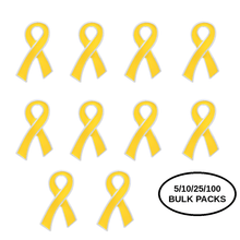Load image into Gallery viewer, Bulk Pack Gold Childhood Cancer Ribbon Pins - The Awareness Company
