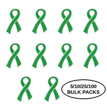 Load image into Gallery viewer, Bulk Pack Large Flat Green Ribbon Pins - The Awareness Company