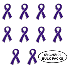 Load image into Gallery viewer, Bulk Pack Large Flat Purple Ribbon Pins - The Awareness Company