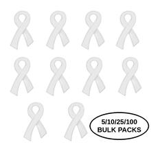 Load image into Gallery viewer, Bulk Pack Large Flat White Ribbon Pins - The Awareness Company