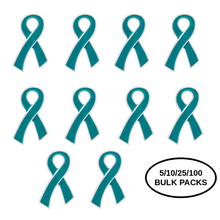Load image into Gallery viewer, Bulk Pack Large Teal Ribbon Awareness Pins - The Awareness Company