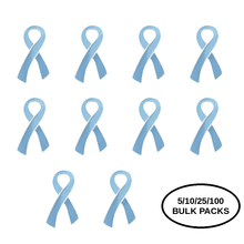 Load image into Gallery viewer, Bulk Pack Large Light Blue Awareness Ribbon Pins - The Awareness Company