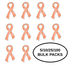 Load image into Gallery viewer, Bulk Pack Peach Ribbon Awareness Pins for Uterine, Endometrial Cancer - The Awareness Company