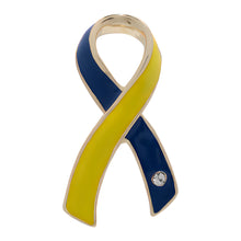 Load image into Gallery viewer, Bulk Large Blue &amp; Yellow Ribbon Pins Wholesale, Down Syndrome Awareness - The Awareness Company