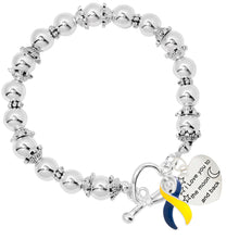 Load image into Gallery viewer, Love You To The Moon Blue &amp; Yellow Ribbon Silver Beaded Bracelets