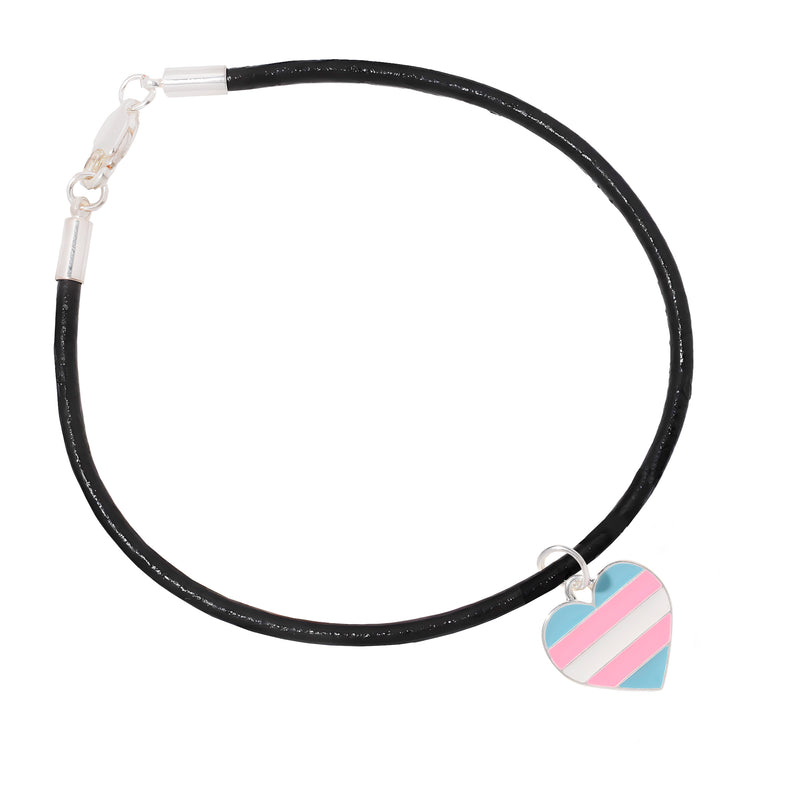 Bulk Transgender Heart Flag Black Cord Bracelets, LGBTQ Gay Pride Jewelry - The Awareness Company