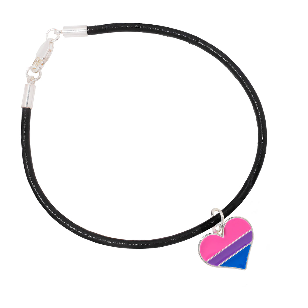 Bulk Bisexual Heart Flag Black Cord Bracelets, LGBTQ Gay Pride Jewelry - The Awareness Company