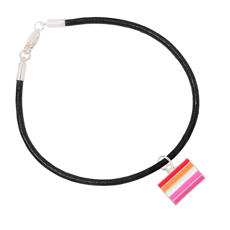 Bulk Lesbian Sunset Flag Black Cord Bracelets, LGBTQ Jewelry - Lesbian Jewelry - The Awareness Company