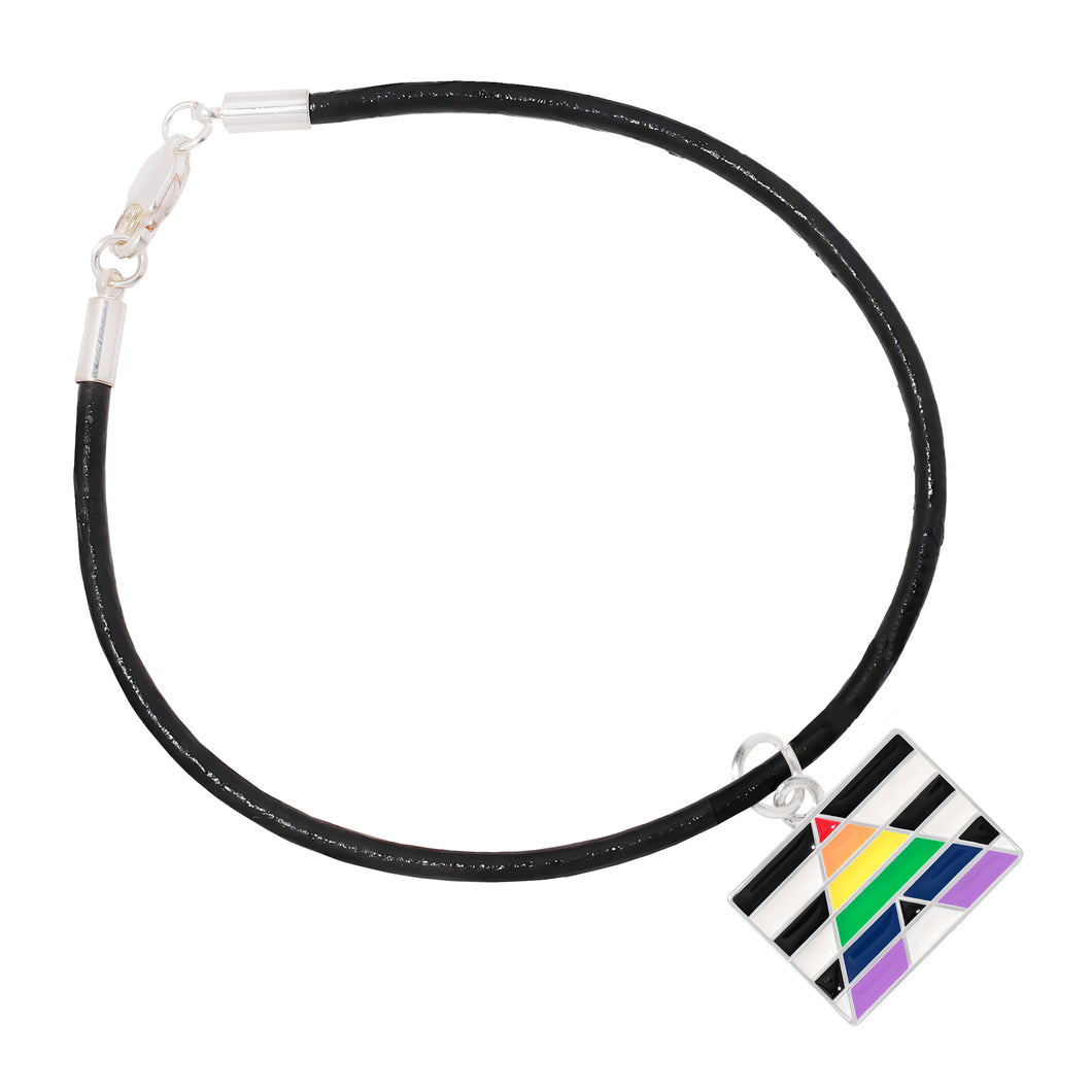 Bulk Straight Ally Rectangle Flag Black Cord Bracelets, LGBTQ Gay Pride Jewelry - The Awareness Company