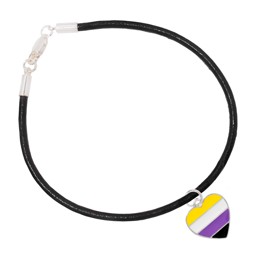 Bulk Non Binary Heart Flag Black Cord Bracelets, LGBTQ Jewelry - Non-Binary Jewelry - The Awareness Company