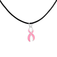 Load image into Gallery viewer, Large Pink Ribbon Leather Cord Necklaces - The Awareness Company