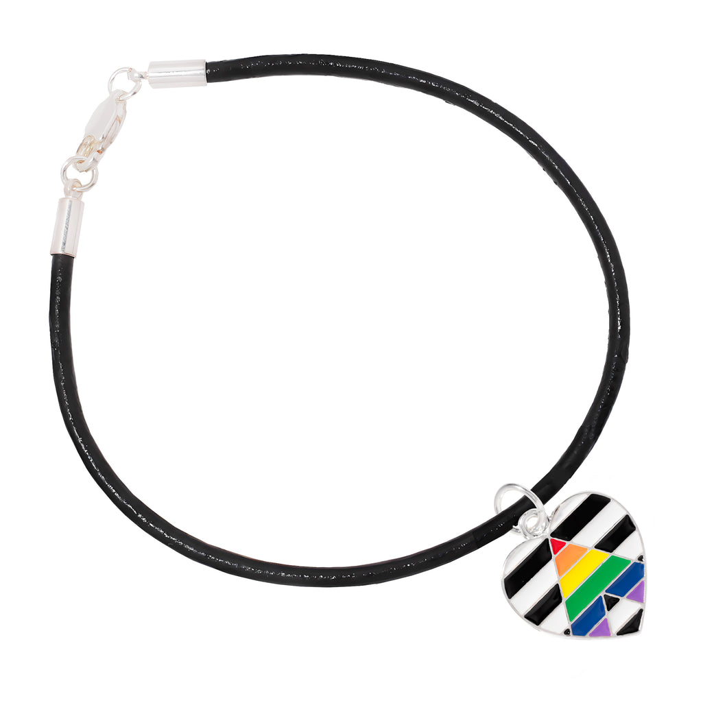 Bulk Straight Ally Heart Flag Black Cord Bracelets, LGBTQ Gay Pride Jewelry - The Awareness Company