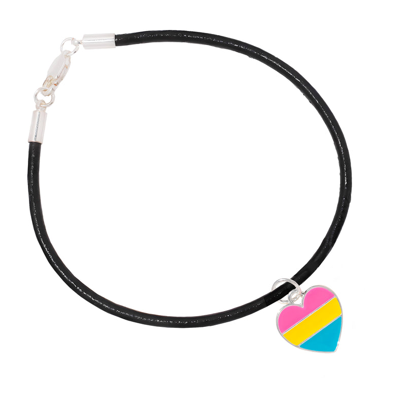 Bulk Pansexual Heart Flag Black Cord Bracelets, LGBTQ Gay Pride Jewelry - The Awareness Company