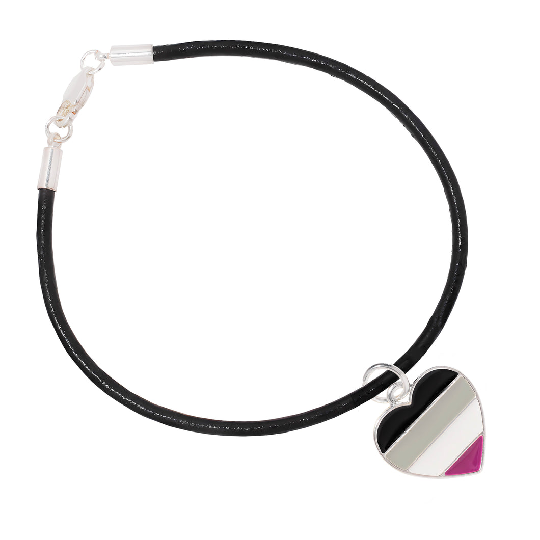 Bulk Asexual Heart Flag Black Cord Bracelets, LGBTQ Gay Pride Jewelry - The Awareness Company