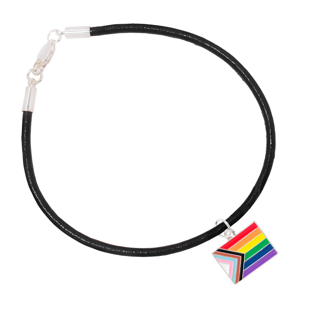 Bulk Daniel Quasar Flag Charm on Black Cord Bracelets, LGBTQ Jewelry - The Awareness Company