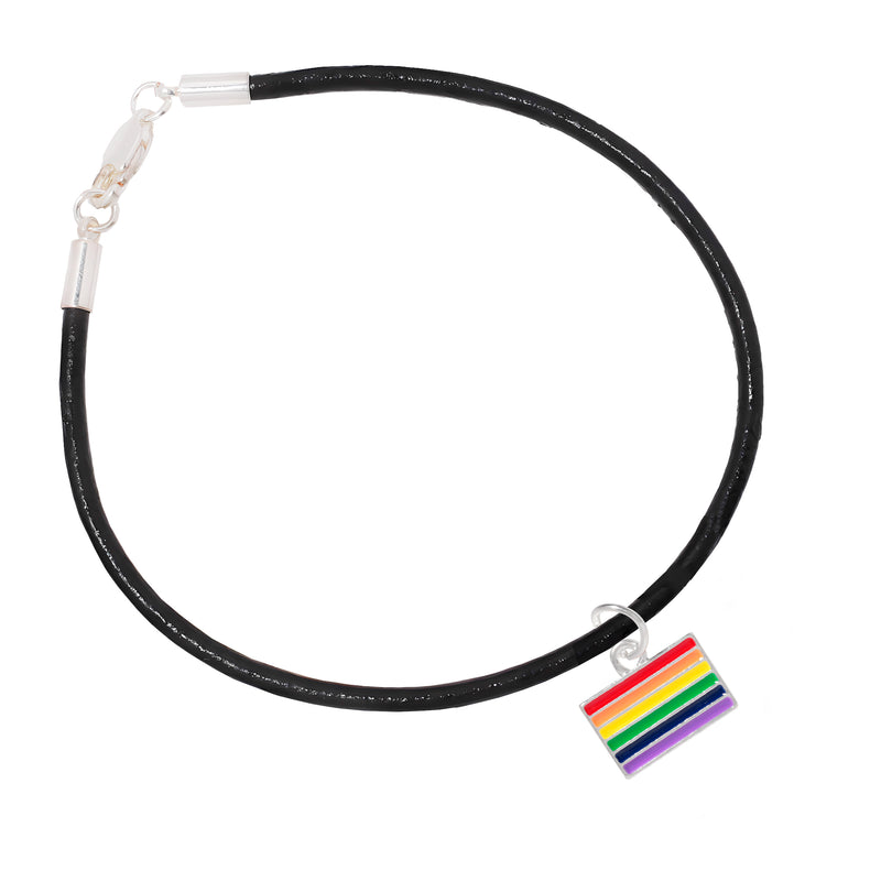 Bulk Rainbow Rectangle Flag Black Cord Bracelets, LGBTQ Rainbow Jewelry - The Awareness Company