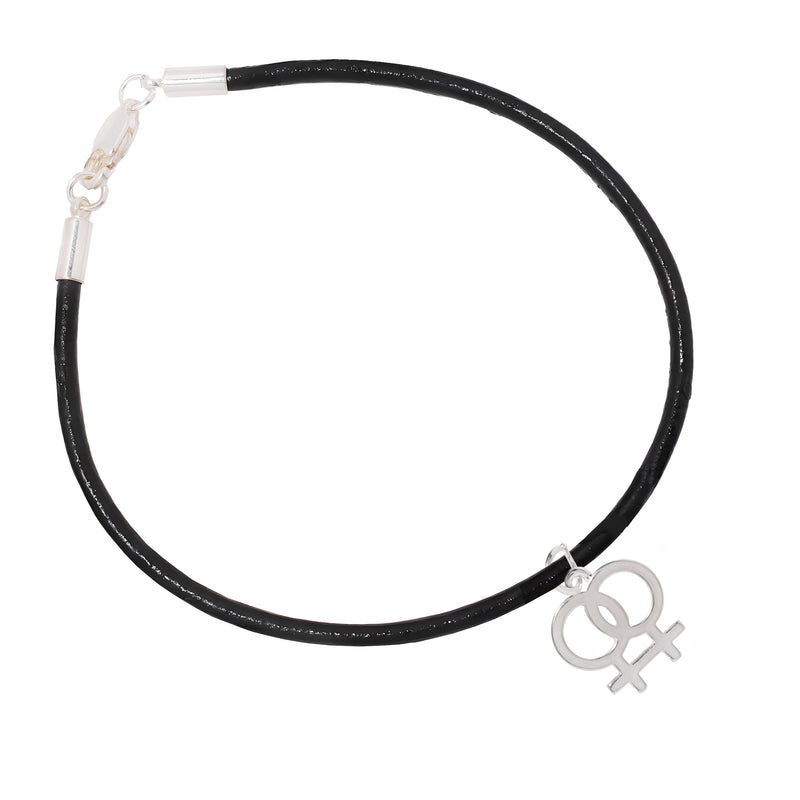 Bulk Same Sex Female Symbol Black Cord Bracelets, LGBTQ Gay Pride Jewelry - The Awareness Company