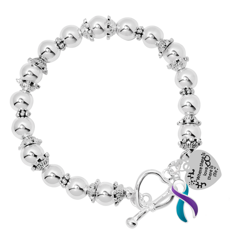 Teal & Purple Ribbon Where There is Love Bracelets