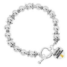 Load image into Gallery viewer, Childhood Cancer Heart Awareness Charm Silver Beaded Bracelets