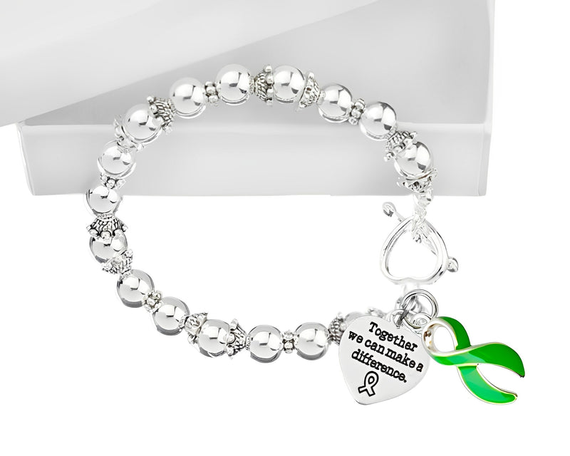 Bulk Make A Difference Green Ribbon Charm Bracelets - The Awareness Company