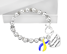 Load image into Gallery viewer, Bulk Love You To The Moon Blue &amp; Yellow Ribbon Silver Beaded Bracelets - The Awareness Company