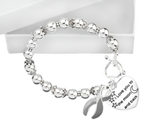 Load image into Gallery viewer, Bulk Gray Ribbon Love You To The Moon and Back Silver Beaded Bracelets - The Awareness Company