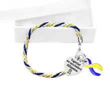 Load image into Gallery viewer, Bulk Make A Difference Blue &amp; Yellow Ribbon Rope Bracelets - The Awareness Company