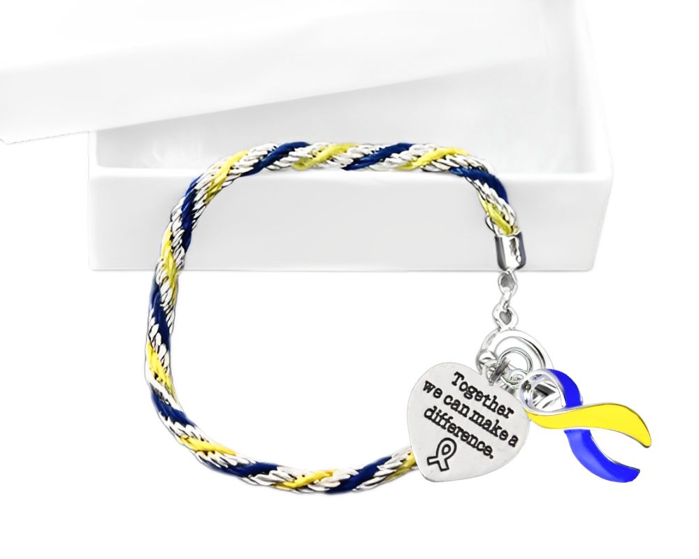 Bulk Make A Difference Blue & Yellow Ribbon Rope Bracelets - The Awareness Company