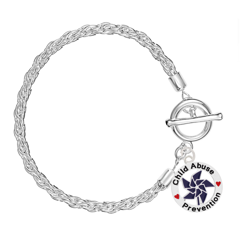 Bulk Dark Blue Pinwheel Charm Child Abuse Prevention Rope Bracelets - The Awareness Company